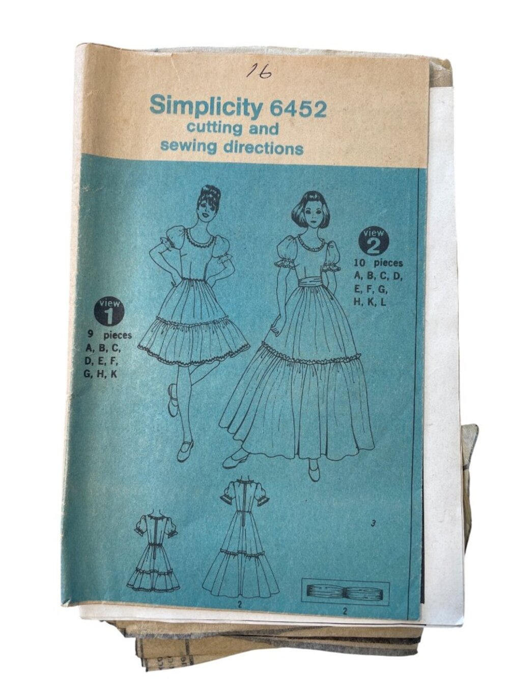 Vintage 70s Simplicity 6452 Sewing Pattern Size 16 Dress Retro Cottagecore CUT